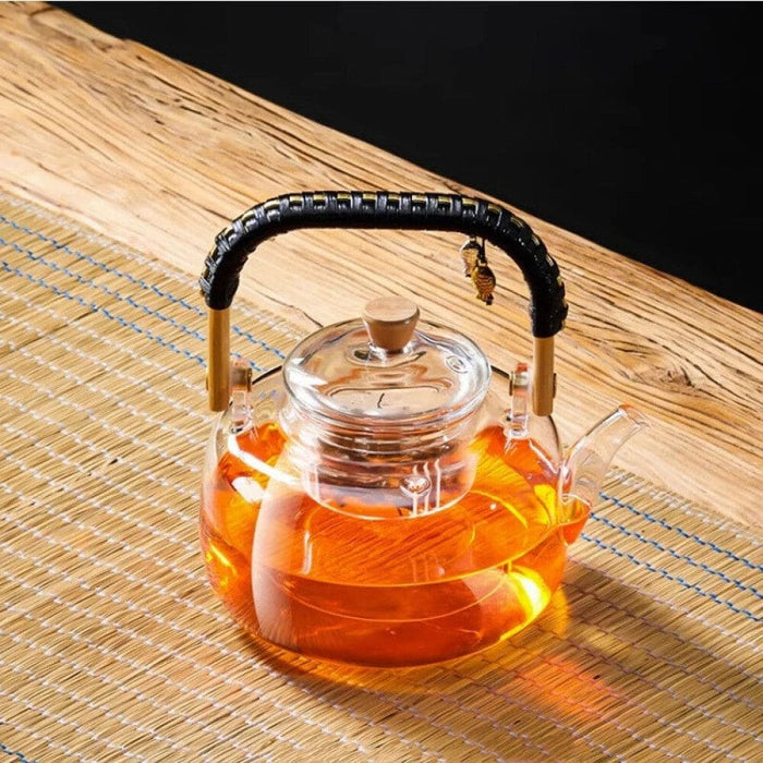 Glass Tea Pot With Weave Handle