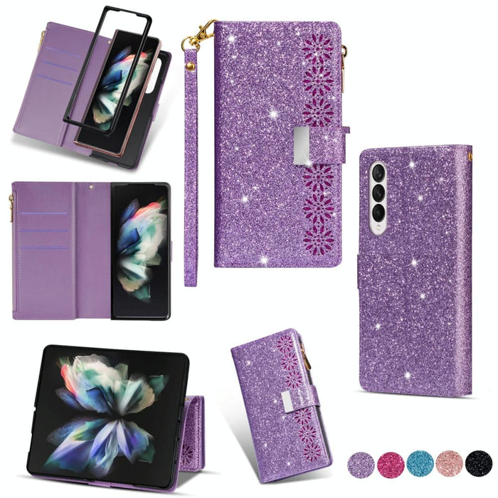 Glitter Zipper Leather Case For Samsung Galaxy z Fold 4