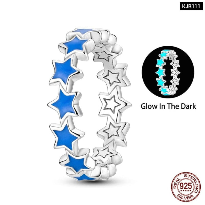 Glow In The Dark Rings For Women 925 Sterling Silver Star