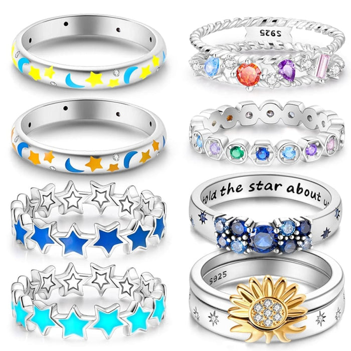 Glow In The Dark Rings For Women 925 Sterling Silver Star