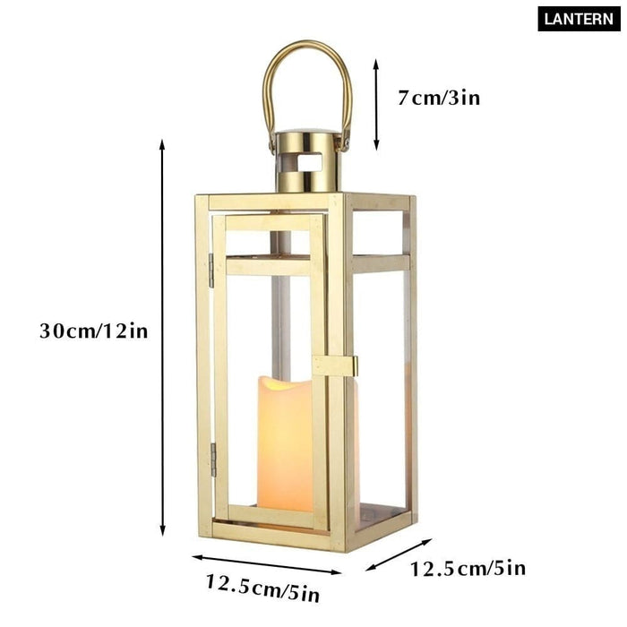 Gold Stainless Steel Candle Holder Lanterns For Indoor