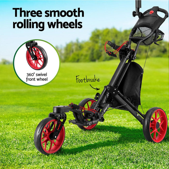 Golf Buggy Foldable Trolley Cart Swivel Wheel Umbrella