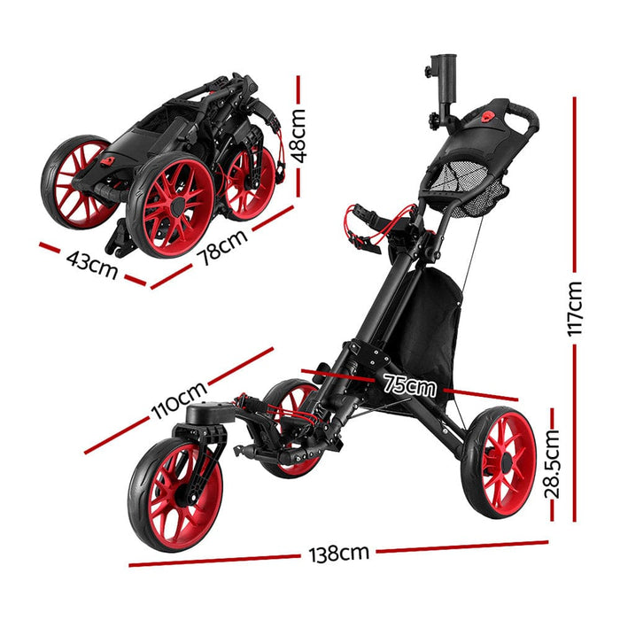 Golf Buggy Foldable Trolley Cart Swivel Wheel Umbrella