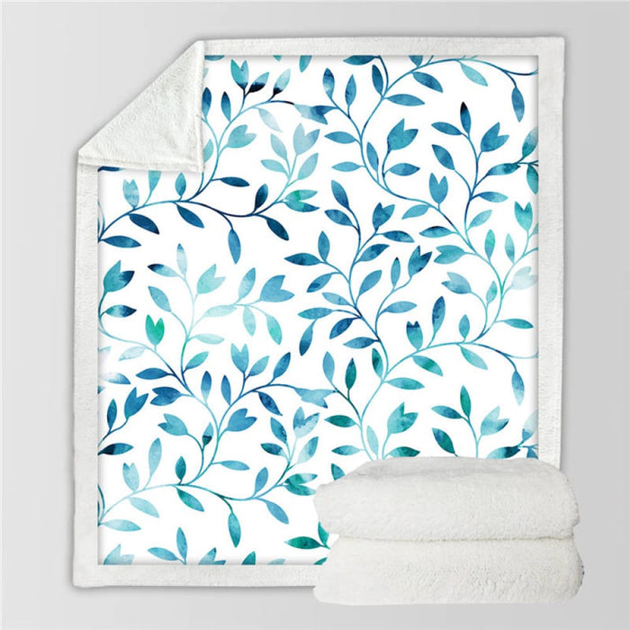 Green Leaf Bed Blanket Plant Nature Throw Watercolour