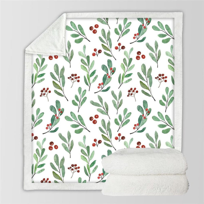 Green Leaf Bed Blanket Plant Nature Throw Watercolour