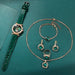 Green Luxury Quartz Watch Set 6pcs Womens Ring Necklace