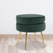 Green Round Ottoman Foot Stool Velvet Fabric Metal Leg