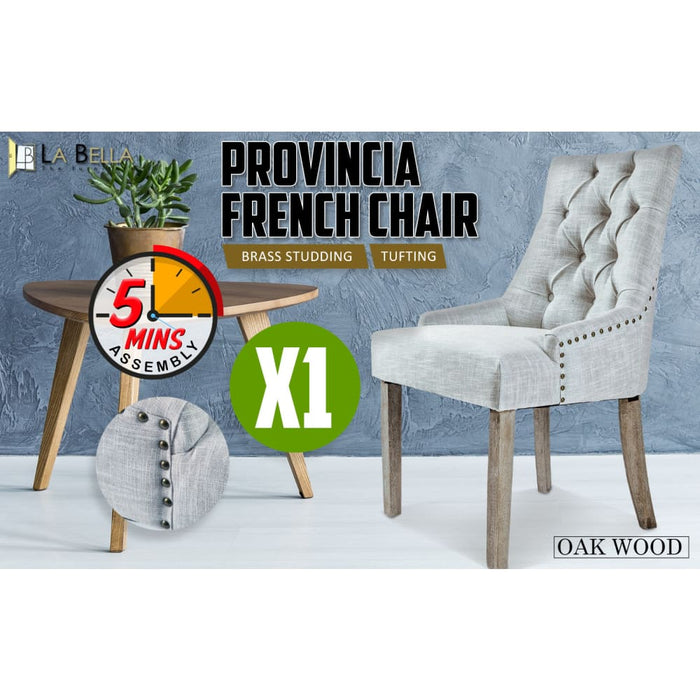 Grey French Provincial Dining Chair Amour Oak Leg