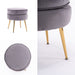 Grey Round Ottoman Foot Stool Velvet Fabric Metal Leg