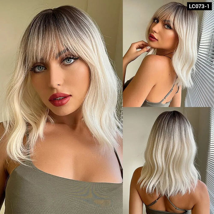 Grey Wavy Bob Wig With Bangs