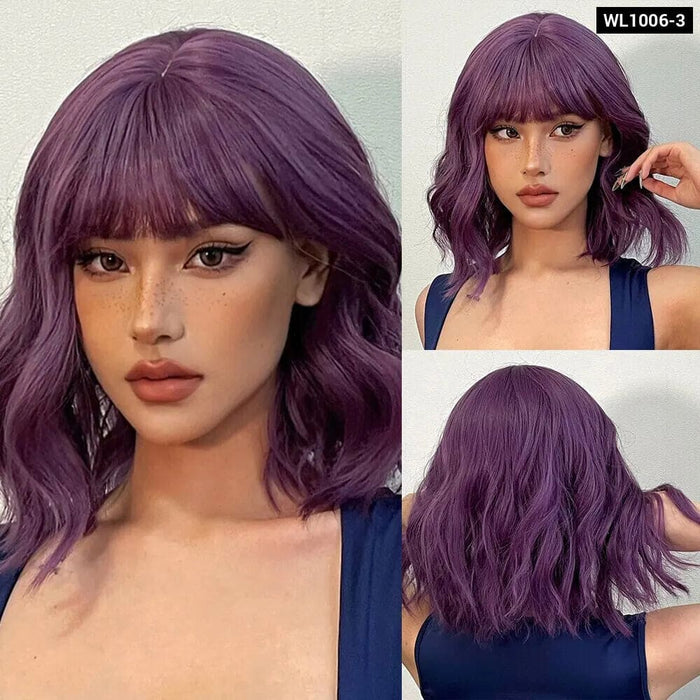 Grey Wavy Bob Wig With Bangs