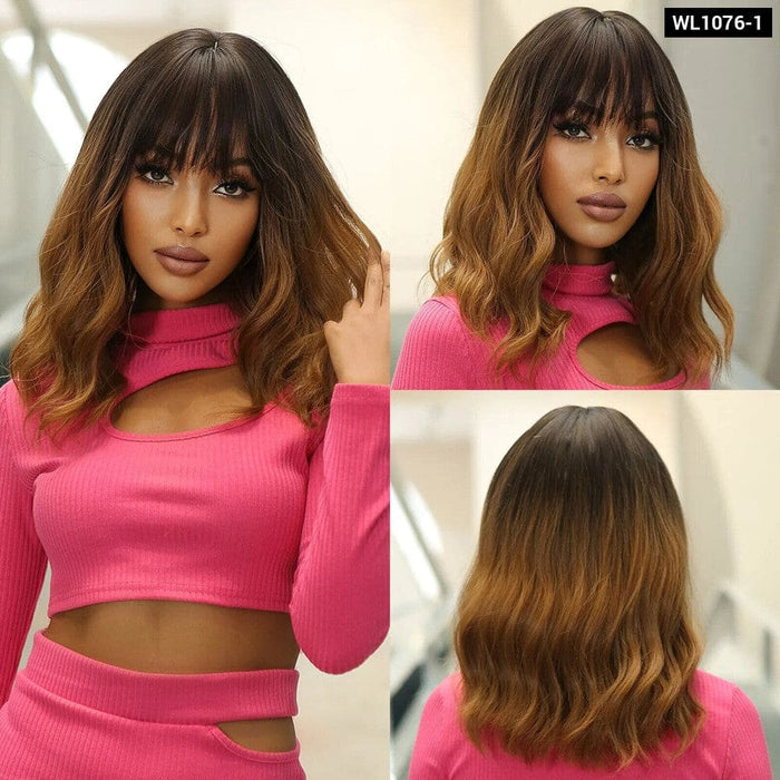 Grey Wavy Bob Wig With Bangs