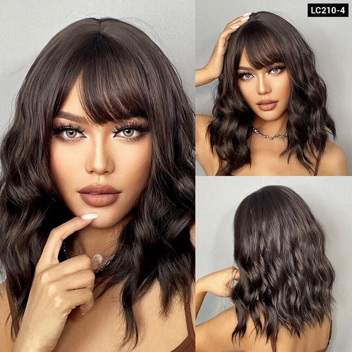 Grey Wavy Bob Wig With Bangs