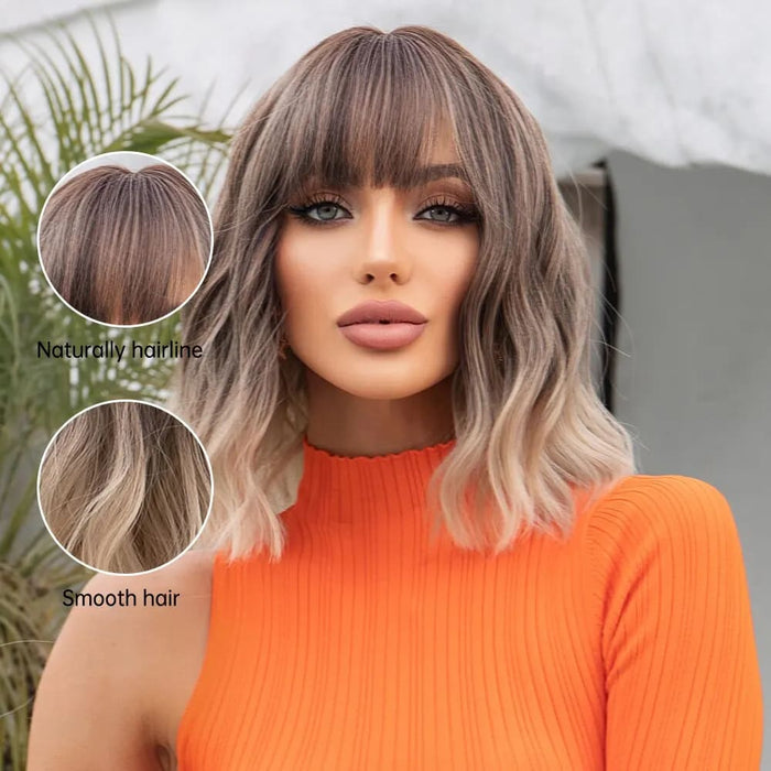 Grey Wavy Bob Wig With Bangs