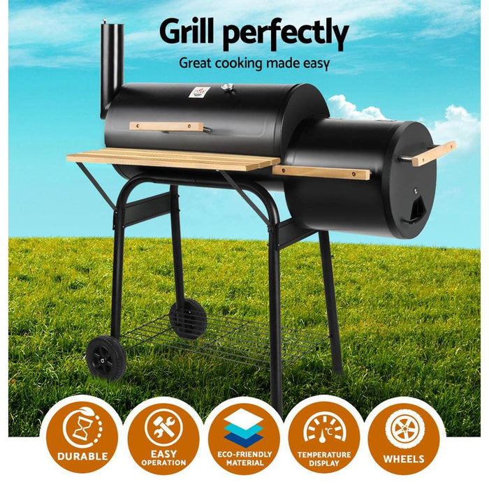 Grillz 2-in-1 Offset Bbq Smoker - Black