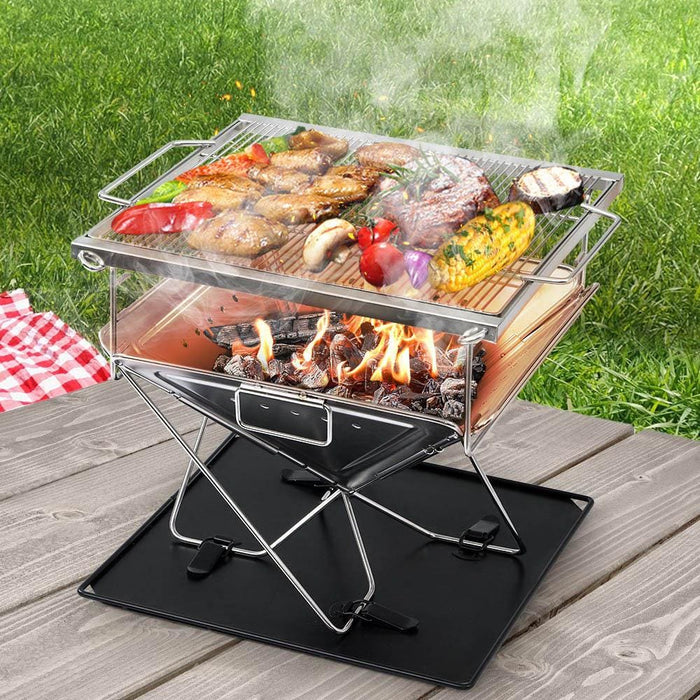 Grillz Camping Fire Pit Bbq Portable Folding Stainless