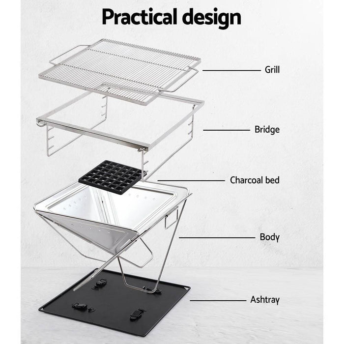 Grillz Camping Fire Pit Bbq Portable Folding Stainless