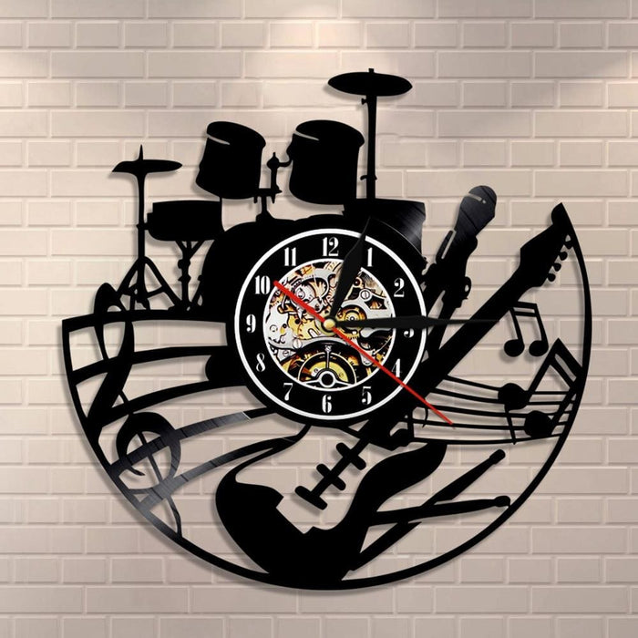 Guitar And Drum Kits Led Vinyl Record Wall Clock Player