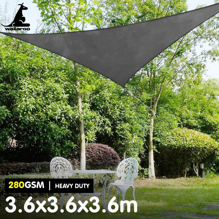 280Gsm Waterproof Outdoor Sun Shade Sail Canopy Grey Triangle 3.6M X 3.6M X 3.6M