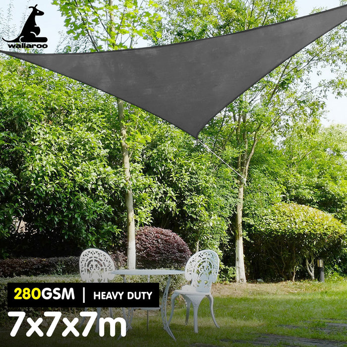 280Gsm Waterproof Outdoor Sun Shade Sail Canopy Grey Triangle 7M X 7M X 7M