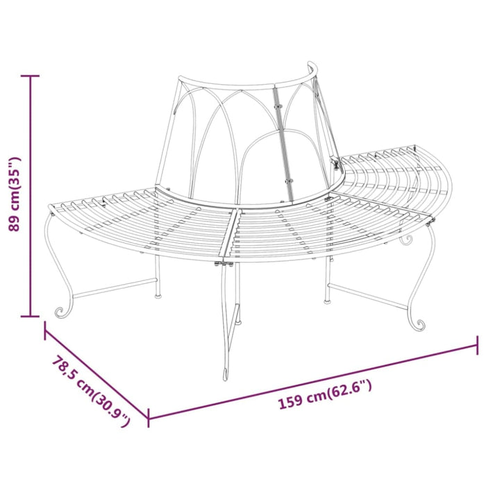 Half Round Tree Bench ø159 Cm Black Steel Tonnxp