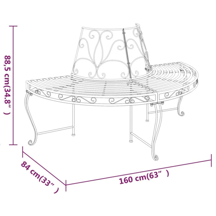 Half Round Tree Bench ø160 Cm Black Steel Tonnxa