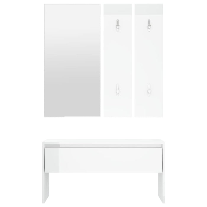 Hallway Furniture Set Glossy White Engineered Wood Nbnink