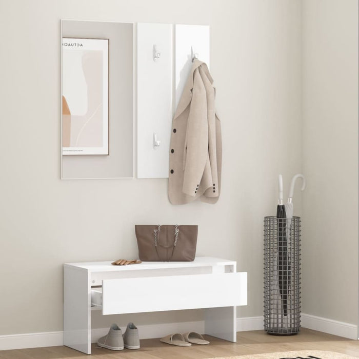 Hallway Furniture Set Glossy White Engineered Wood Nbnink