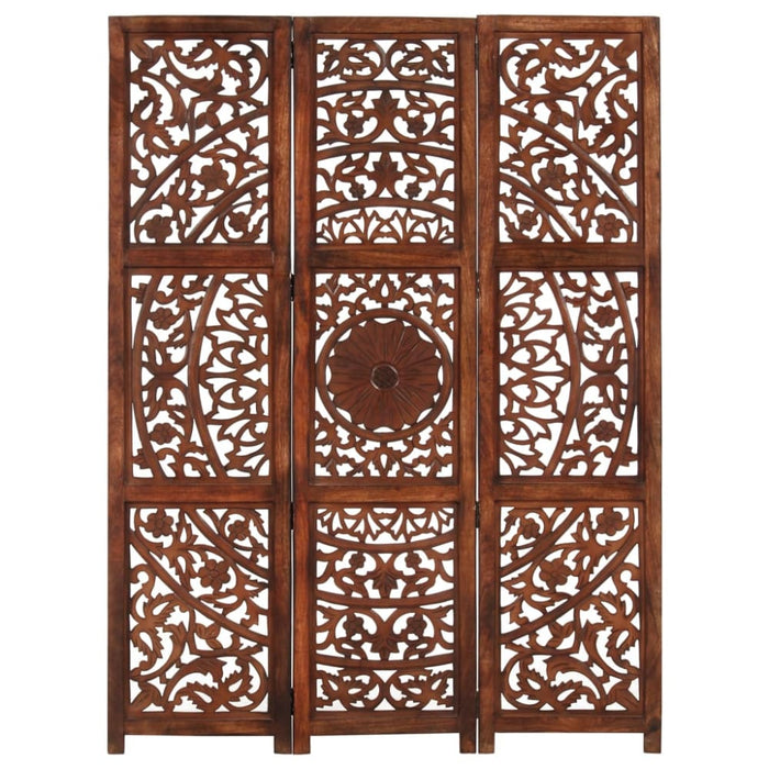 Hand Carved 3-panel Room Divider Brown 120x165 Cm Solid