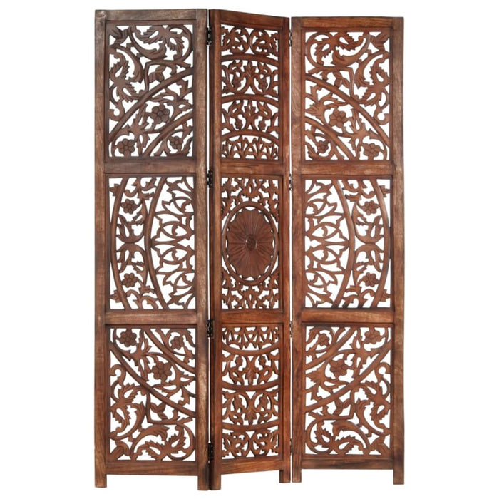 Hand Carved 3-panel Room Divider Brown 120x165 Cm Solid