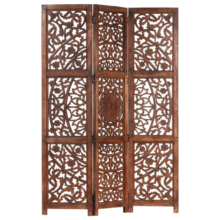 Hand Carved 3-panel Room Divider Brown 120x165 Cm Solid