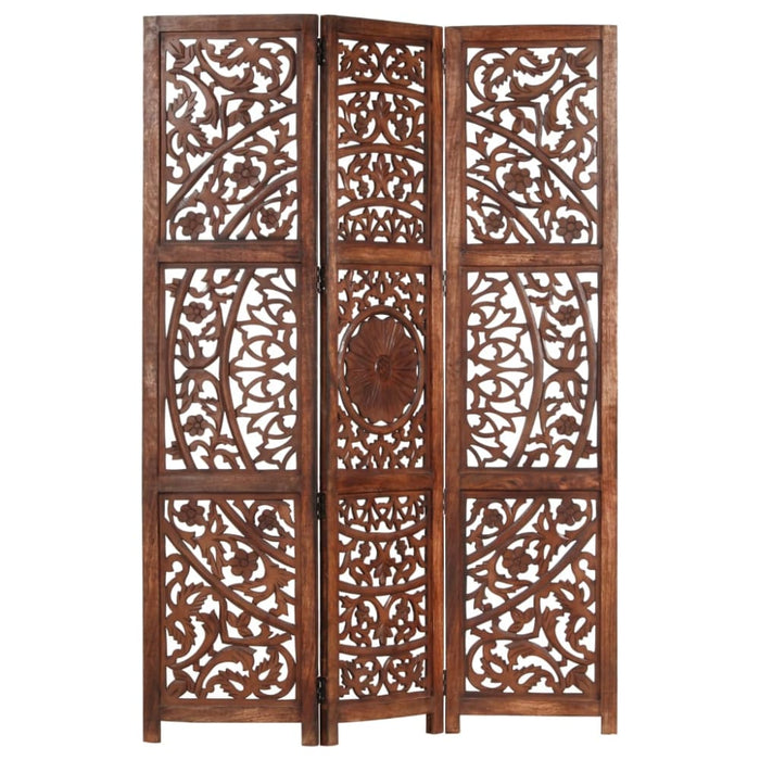 Hand Carved 3-panel Room Divider Brown 120x165 Cm Solid