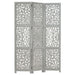 Hand Carved 3-panel Room Divider Grey 120x165 Cm Solid