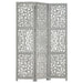 Hand Carved 3-panel Room Divider Grey 120x165 Cm Solid