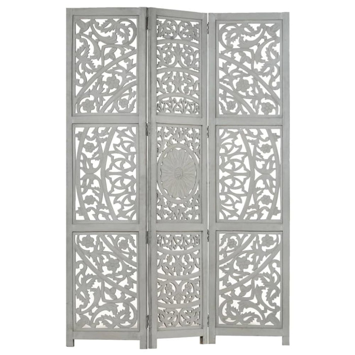 Hand Carved 3-panel Room Divider Grey 120x165 Cm Solid