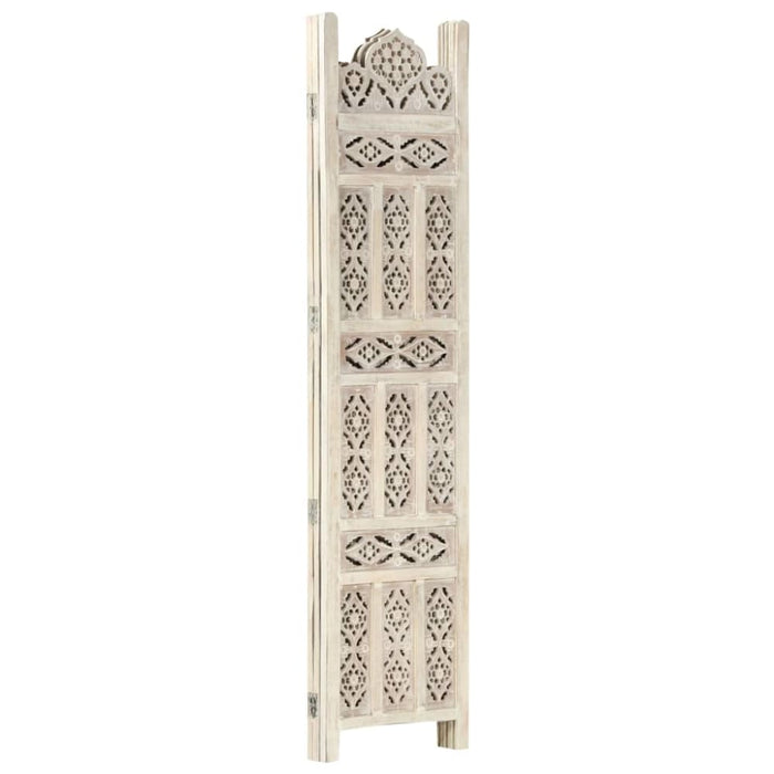 Hand Carved 3-panel Room Divider White 120x165 Cm Solid