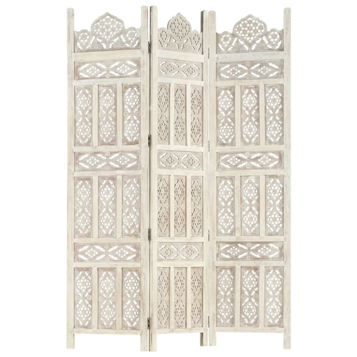 Hand Carved 3-panel Room Divider White 120x165 Cm Solid