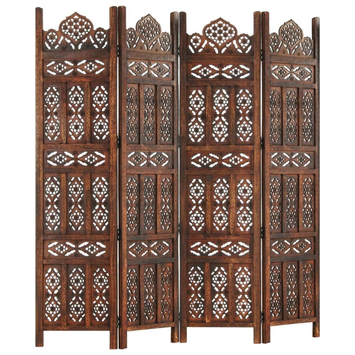 Hand Carved 4-panel Room Divider Brown 160x165 Cm Solid