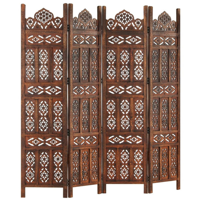 Hand Carved 4-panel Room Divider Brown 160x165 Cm Solid