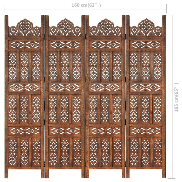 Hand Carved 4-panel Room Divider Brown 160x165 Cm Solid