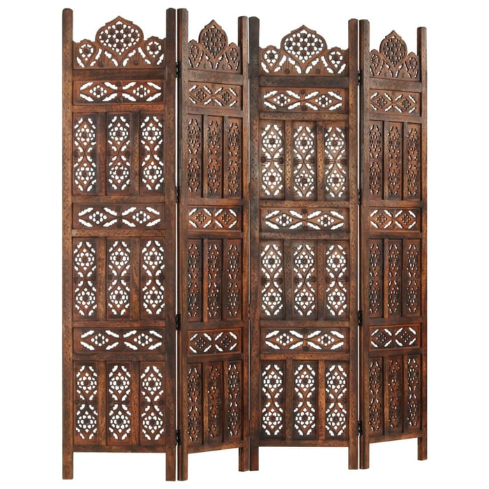 Hand Carved 4-panel Room Divider Brown 160x165 Cm Solid