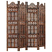 Hand Carved 4-panel Room Divider Brown 160x165 Cm Solid