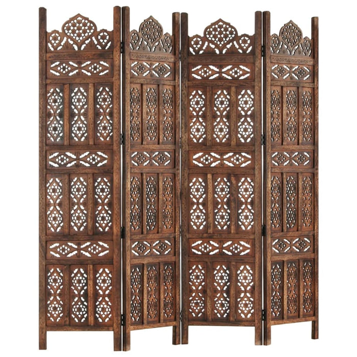 Hand Carved 4-panel Room Divider Brown 160x165 Cm Solid