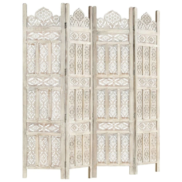 Hand Carved 4-panel Room Divider White 160x165 Cm Solid