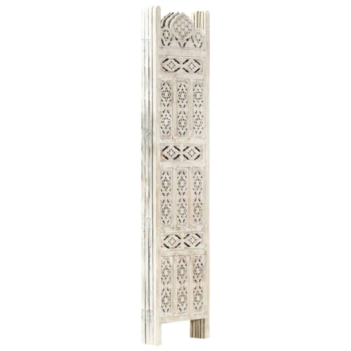 Hand Carved 4-panel Room Divider White 160x165 Cm Solid