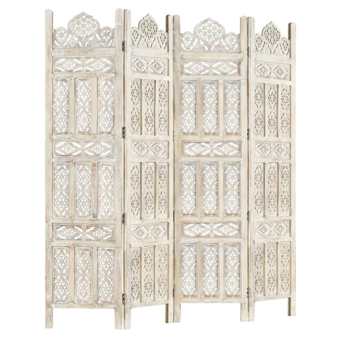 Hand Carved 4-panel Room Divider White 160x165 Cm Solid