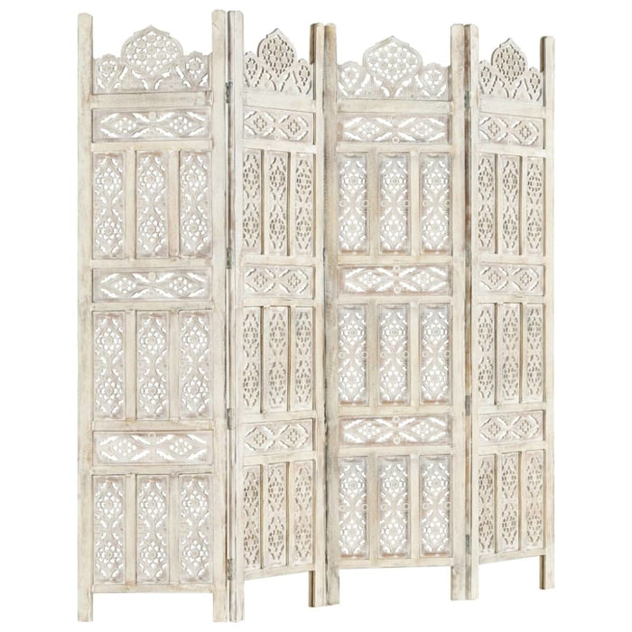 Hand Carved 4-panel Room Divider White 160x165 Cm Solid