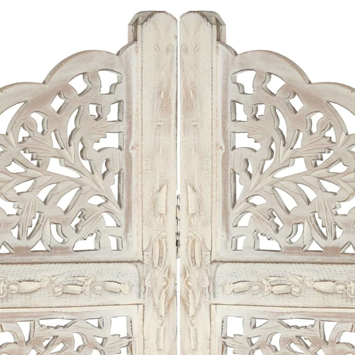 Hand Carved 4-panel Room Divider White 160x165 Cm Solid