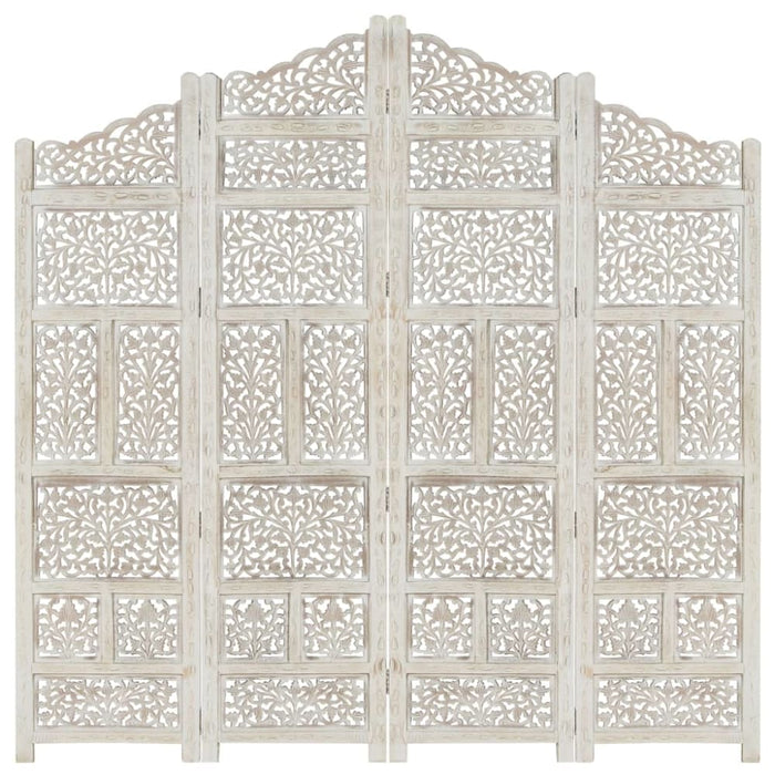 Hand Carved 4-panel Room Divider White 160x165 Cm Solid