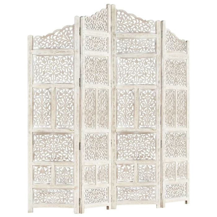 Hand Carved 4-panel Room Divider White 160x165 Cm Solid